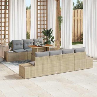vidaXL Conjunto De Sof&aacute; De Jard&iacute;n 8 Pcs Beige Polirat&aacute;n Vidaxl