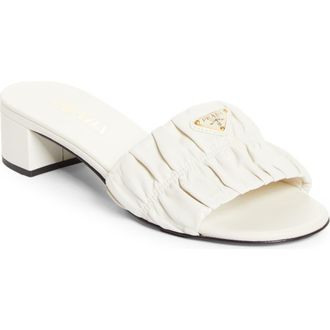 Prada Ruched Logo Sandal in Bianco at Nordstrom, Size 10.5Us