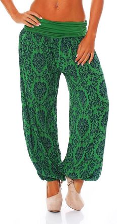 Malito more than fashion Malito 7198 Womens Pump Trousers with Yoga Pattern Harem Trousers for Dance Aladin Trousers for Chilling - Green - One Size