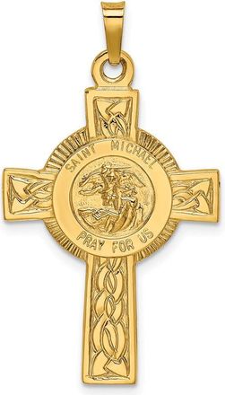 Diamond2Deal 14k Yellow Gold Polished Cross with St. Michael Medal Pendant