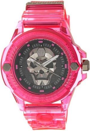 Philipp Plein The $kull Scuba Duba Silicone Strap Watch, 44mm in Black/Pink at Nordstrom Rack