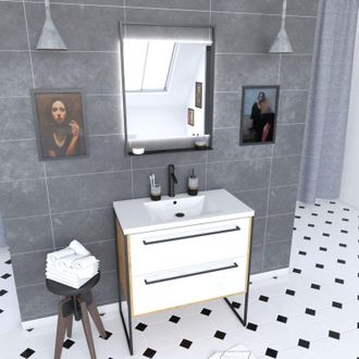 Aurlane Conjunto De Ba&ntilde;o Blanco 80cm + Lavabo Blanco 80x50 + Cajones + Espejo