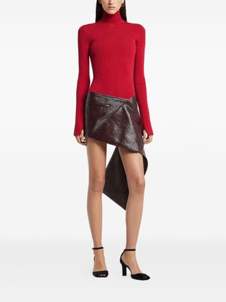 Courr&egrave;ges Womens Vinyl Mini Skirt - Dark Red - Size EU 38 (Womens)