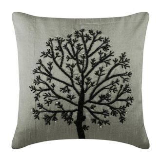 OEM Funda De Almohada De Estilo Europeo, Plateada, 65 X 65 Cm (26 X 26 Pulgadas), Funda De Almohada De Seda, Dise&ntilde;o De &Aacute;rbol Floral Natural Con Cuentas, F