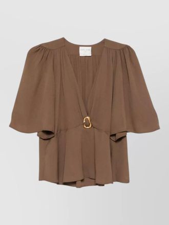 Forte_Forte v neck dress cape sleeves pearls