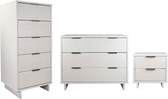 Manhattan Comfort 3Pc Granville Modern Solid Wood Standard Dresser, Tall Narrow Chest & Nightstand Set