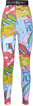 Philipp Plein Leggings Bombing Graffiti - Dames - Leggings - Veelkleurig - XS - Katoen - Broeken