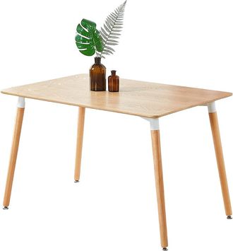 Life Interiors Life Interiors - Mesa De Comedor Individual Halo Para 4 O 6 Personas, Patas De Madera Maciza Y Tapa De Pl&aacute;stico, Roble - Oak