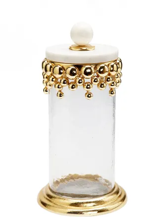Classic Touch Large Hammered Glass Canisters with Gold Design and Marble Lid