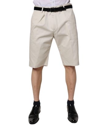 Dolce & Gabbana Mens Pleated Cotton Shorts Casual - Ivory - Size EU 44 (Mens)