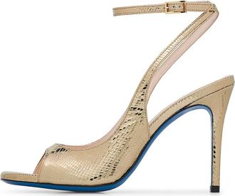 Loriblu Glanzende gouden slangenleren sandaal - Dames - Sandalen met hakken - Geel - 40 EU - Schoenen