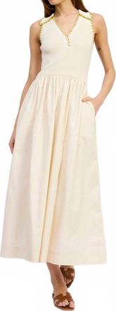 En Saison Rosalie Mixed Media Midi Dress In Off White Chartreuse