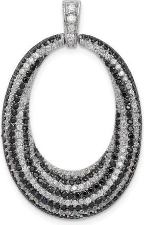 Diamond2Deal Sterling Silver Rhodium-plated Black and White Cubic Zirconia Open Oval Fancy Pendant