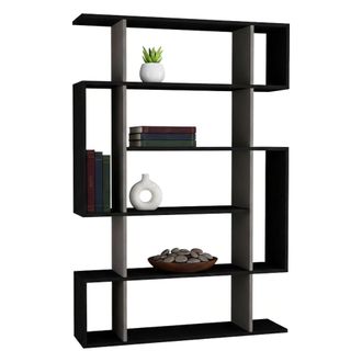 Dmora Dmora - Estante Para Libros Daba, Estante De Oficina, Porta Libros M&oacute;vil, Biblioteca, 110x26h161 Cm, Antracita Y Beige