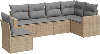 vidaXL Juego De Sof&aacute;s Jard&iacute;n Con Cojines 6 Pzas Rat&aacute;n Sint&eacute;tico Beige Vidaxl