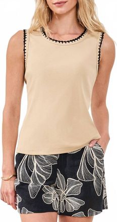 Tribal Sleeveless Tank Top With Crochet Trim In Beach