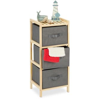 Relaxdays Bathroom Shelf with 3 Foldable Baskets, Storage Space, Wood & Fleece, hwd: 65 x 28 x 25.5 cm, Natural/Beige - Relaxdays