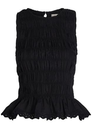Faithfull The Brand Thea Shirred Cotton top - Black - S (UK8-10 / S)