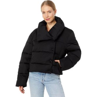 Avec Les Filles Puffer Jacket Womens Black Envelope Collar Cropped JZZ 7