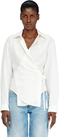 Diesel Linen-blend shirt with wrap closure - Shirts - Woman - White