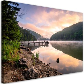 Feeby Cuadro Sobre Lienzo, Vista Lago Embarcadero Naturaleza, 120x80