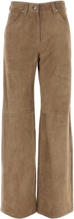 Brunello Cucinelli Biscuit Suede Pant - female - Brunello Cucinelli - Leather Trousers - Brown - XS - Trousers