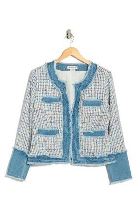 Nanette Lepore Denim Trim Boucl&eacute; Crop Jacket in Ice Denim Multi/Denim at Nordstrom Rack, Size X-Large