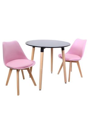 Life Interiors Round Lorenzo Dining Set with a Table & Chairs Set of 2 in Pink