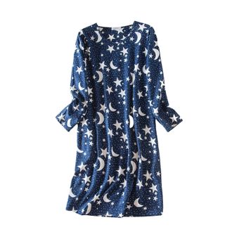 Generic Long Cotton Nightdresses For Women Uk - Long Sleeve Nightdresses For Women Uk - Light Blue Dress Nightgown Cotton Sleepwear Plus Size Nightwear Size 1