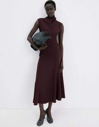 Mango Vestito lungo collo drappeggiato vino - Donna - XXS - MANGO