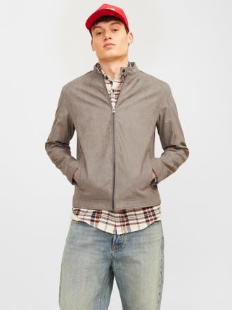 Jack & Jones Lederimitatjacke JACK & JONES JJEDYLAN CLEAN JACKET NOOS, Herren, Gr. XS, gr&uuml;n (falcon), Web, Obermaterial: 100% Polyester, unifarben, normal taillenb