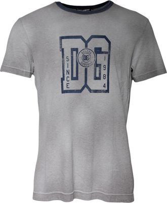 Dolce & Gabbana Gray Logo Print Cotton Crew Neck Mens T-shirt