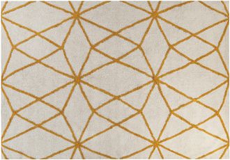 Beliani Alfombra De Algod&oacute;n Blanco Crema Amarillo 160 X 230 Cm A Mano Geom&eacute;trico Marand