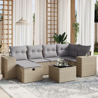 vidaXL Juego De Sof&aacute;s Jard&iacute;n Con Cojines Beige Mezcla 7 Pzas Rat&aacute;n Pe Vidaxl