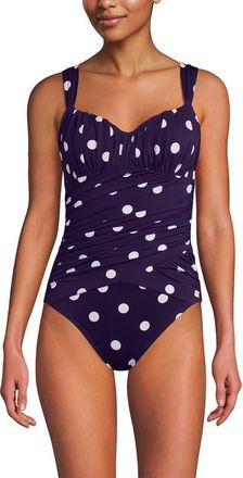 Lands End Smoothing Sweetheart Shirred One Piece in Blackberry Polka Dot at Nordstrom, Size 10