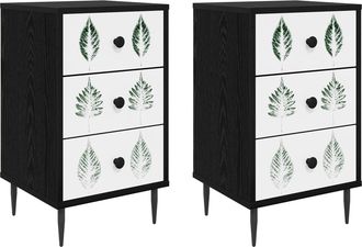 vidaXL Mesa De Noche Hanau 2 Uds. Roble Negro 36 X 33 X 61 Cm Vidaxl