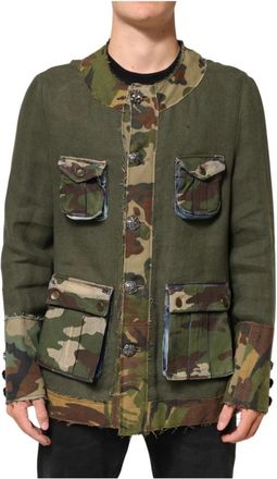 Dolce & Gabbana Camouflage Linnen Button Down Jas - Heren - Zomerjassen - Bruin - S - Linnen - Jassen