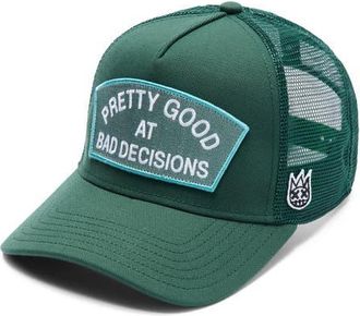 Cult of Individuality Good at Bad Decisions Trucker Hat in Bayberry at Nordstrom
