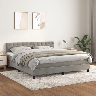 vidaXL Vidaxl - Cama Box Spring Con Colch&oacute;n Terciopelo Gris Claro 160x200 Cm