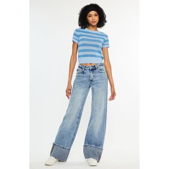 Kancan Petal High Rise Wide Leg Jeans in Medium Wash at Nordstrom, Size 27