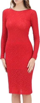 Pinko Red Nylon Elastane Lace Silhouette Dress