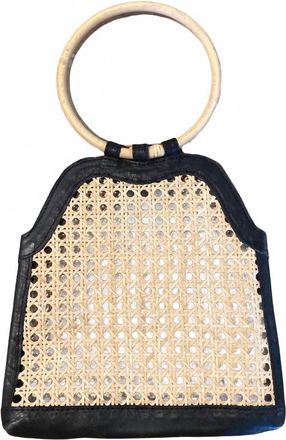 POPPY + SAGE Womens Cane & Leather Tote Bag In Black