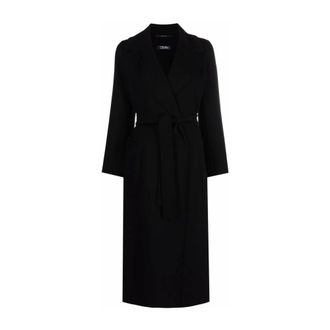 Max Mara Belted Coats, female, Black, Size: 2XS Black Midi Wrap Wool Coat