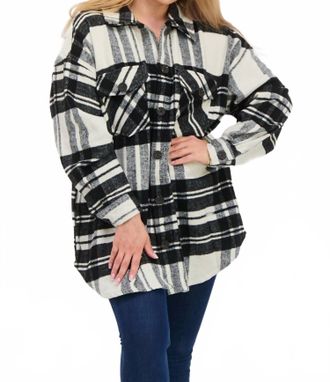 Dex Clothing Button Front Shacket In Black/white Plaid
