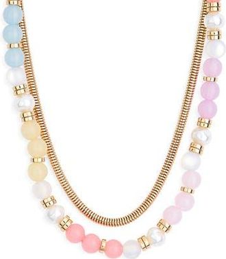 Nordstrom Rack Layered Chain & Bead Necklace in Pastel Multi- Gold at Nordstrom Rack