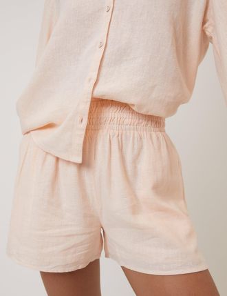 Nobody's Child Peach Linen-Blend Elasticated Waist Shorts