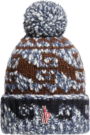 Moncler Moncler Alpaca & Wool Blend Beanie With Pom Pom, Women, Blue, Size: One Size