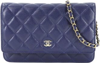 Chanel Navy Grained Calfskin Chain/Shoulder Wallet (Pre-Owned)