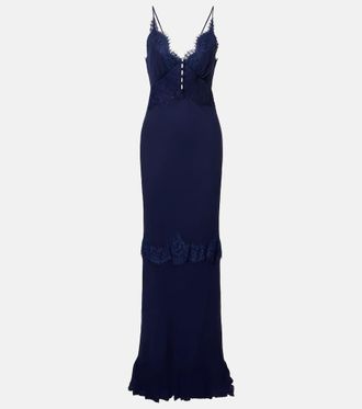 Self Portrait Lace-trimmed georgette gown