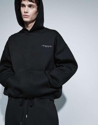Asos felpa con cappuccio oversize squadrata in tessuto scuba nera-Nero